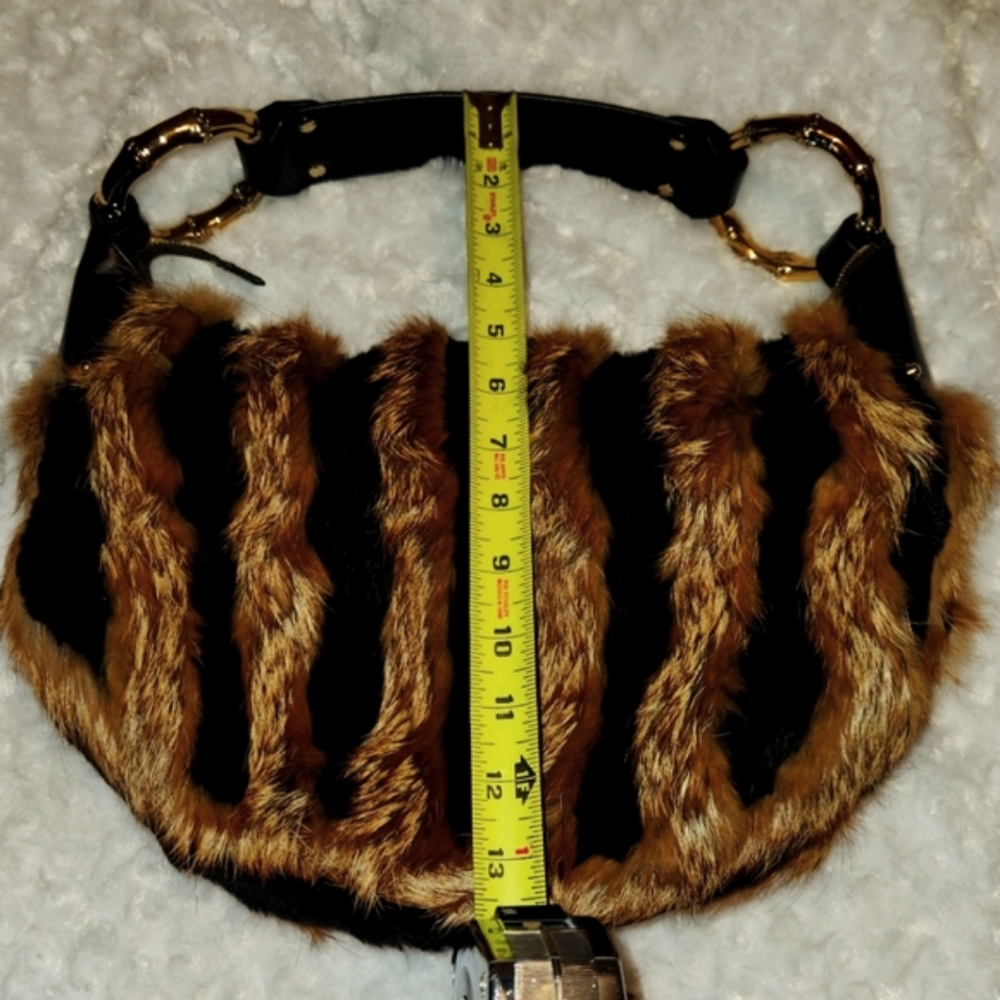 Gucci fox fur gold bamboo leather bag - Picture 10 of 11
